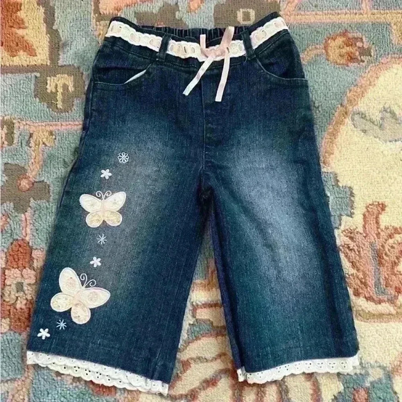 Other - Toddler girl y2k early 2000s vintage wide leg blue jeans lace trim no flaws